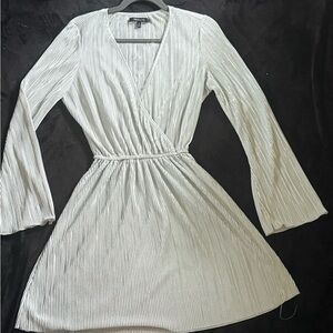 White A-Line V-Neck Bell Sleeve Dress for Casual Occasions